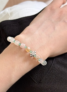 新中式樱花玛瑙渐变檀木绿手链