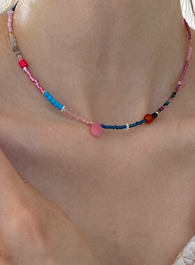 原创清新粉色系米珠项链