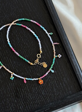 夏季多巴胺天然石小花朵锁骨链