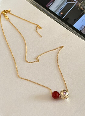 红玛瑙星轮锆石锁骨链