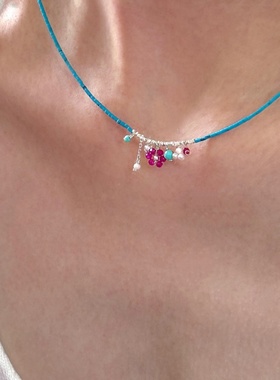 天然蓝松石S925碎银子项链