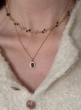 原创秋冬美拉德风蔓藤虎眼石缠绕项链轻奢简约叠戴高级感毛衣链女