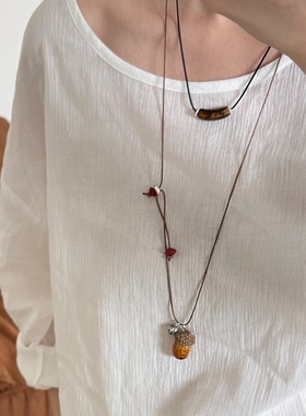 森系植物果实松果吊坠项链