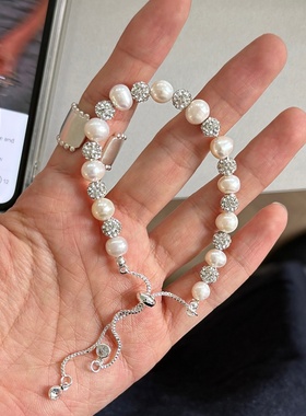 简约抽拉手链锆石ins风陶泥钻球