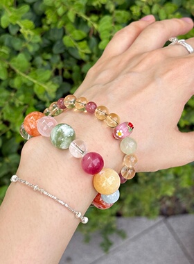 天然草莓晶琉璃珠手链