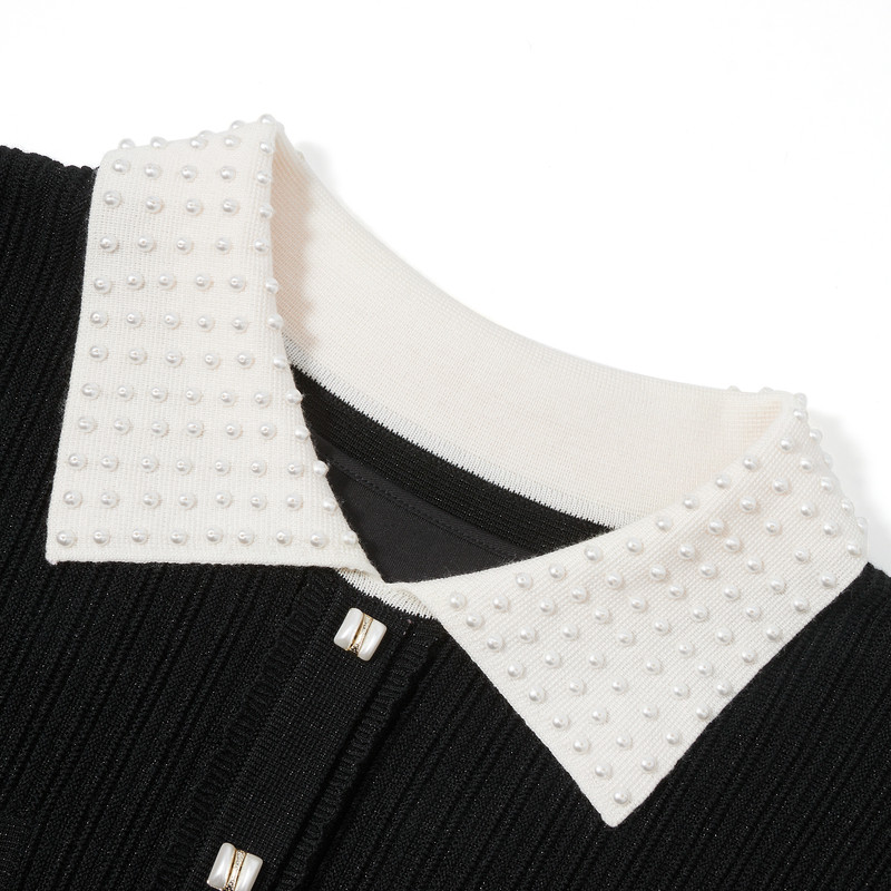 NAERSI娜尔思绵羊毛撞色翻领连衣裙竖条纹肌理25冬季新款闪纱纱裙