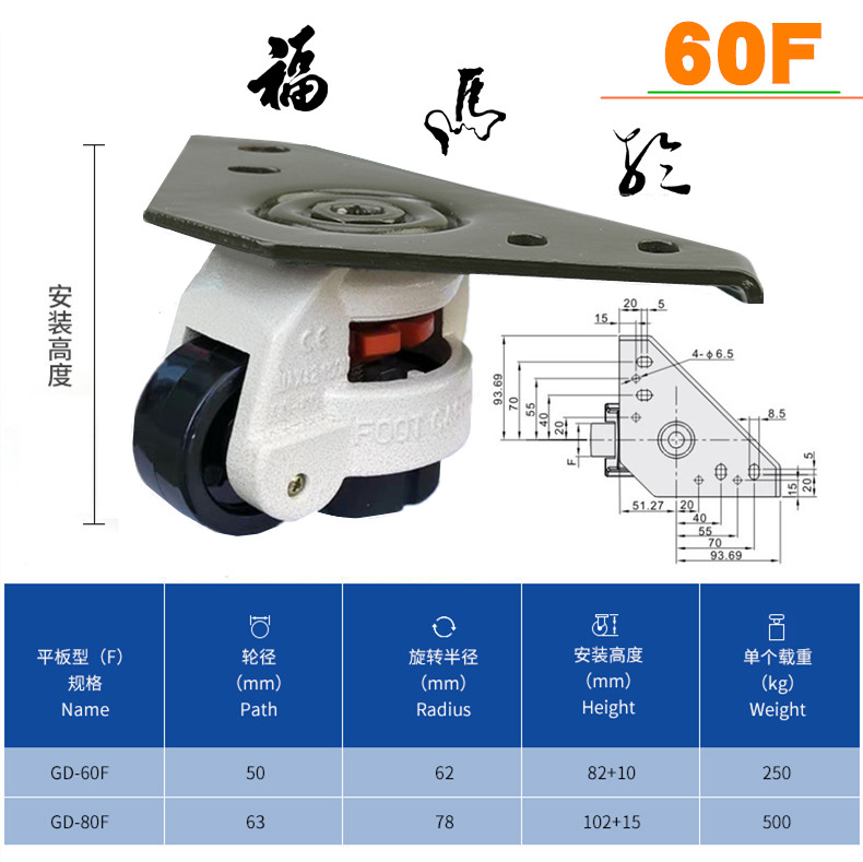 三角板福马轮60F80F100F福马脚轮303040406060808045铝型材万向轮 - 图0