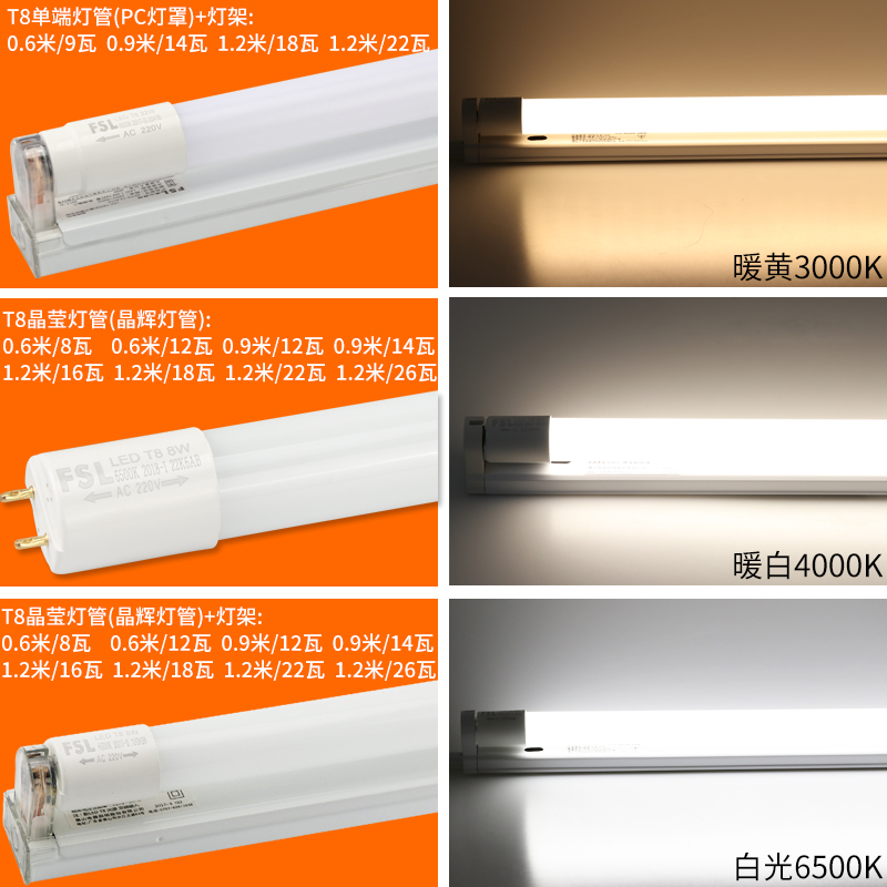 FSL佛山照明 led灯管超亮1.2米LED光管T8一体化串联全套支架灯-图1