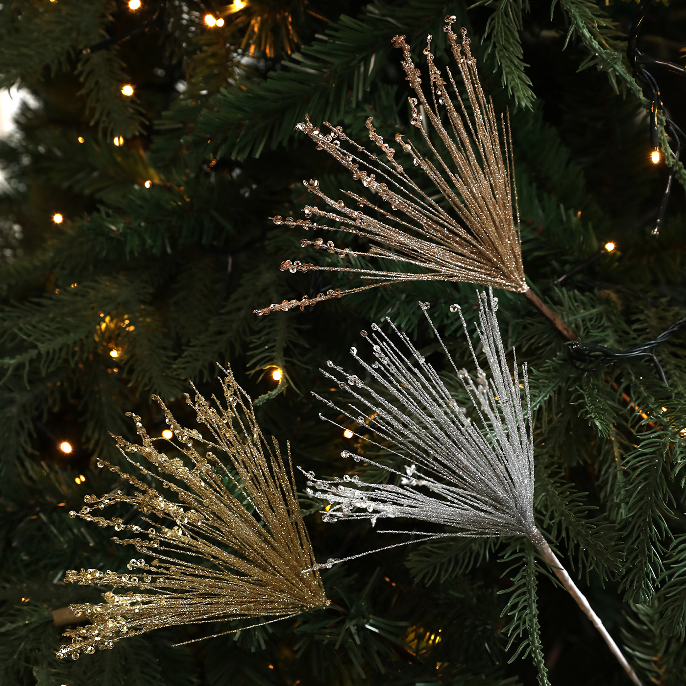 新款圣诞插枝亮片金粉粘粉闪粉爆炸烟花流苏麦穗插花圣诞树装饰 - 图0