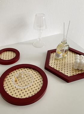 摆件ins风香薰蜡烛藤编收纳盘网