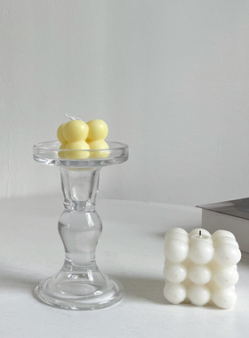 ins法式简约罗马柱玻璃烛台摆件创意家居皇冠装饰香薰蜡烛小烛台