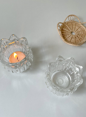 ins风郁金香玻璃烛台花朵蜡烛家居摆件餐桌装饰咖啡馆拍照道具