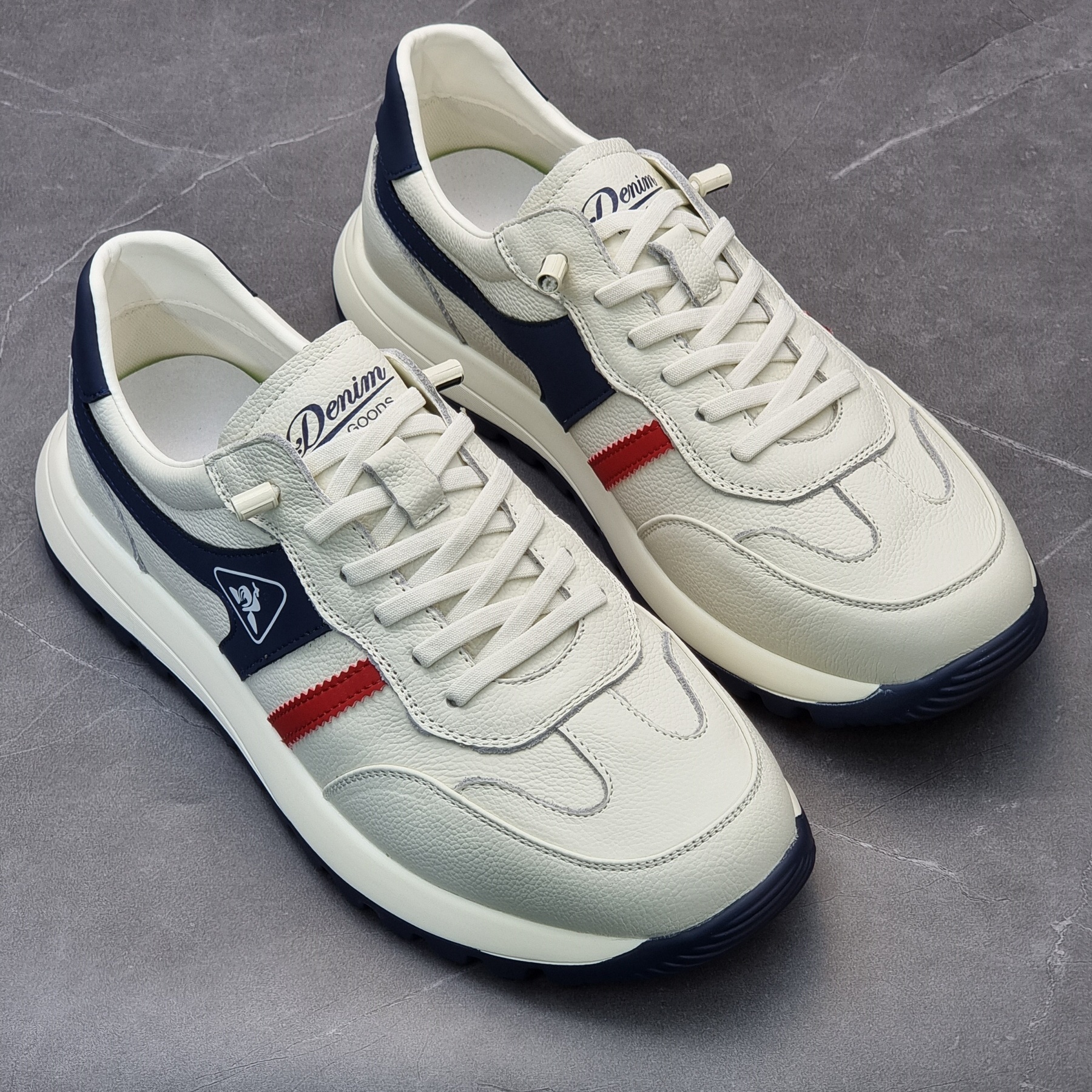 德训男鞋2025新款真皮牛皮透气白色软底阿甘鞋男士鞋子运动休闲鞋 - 图2