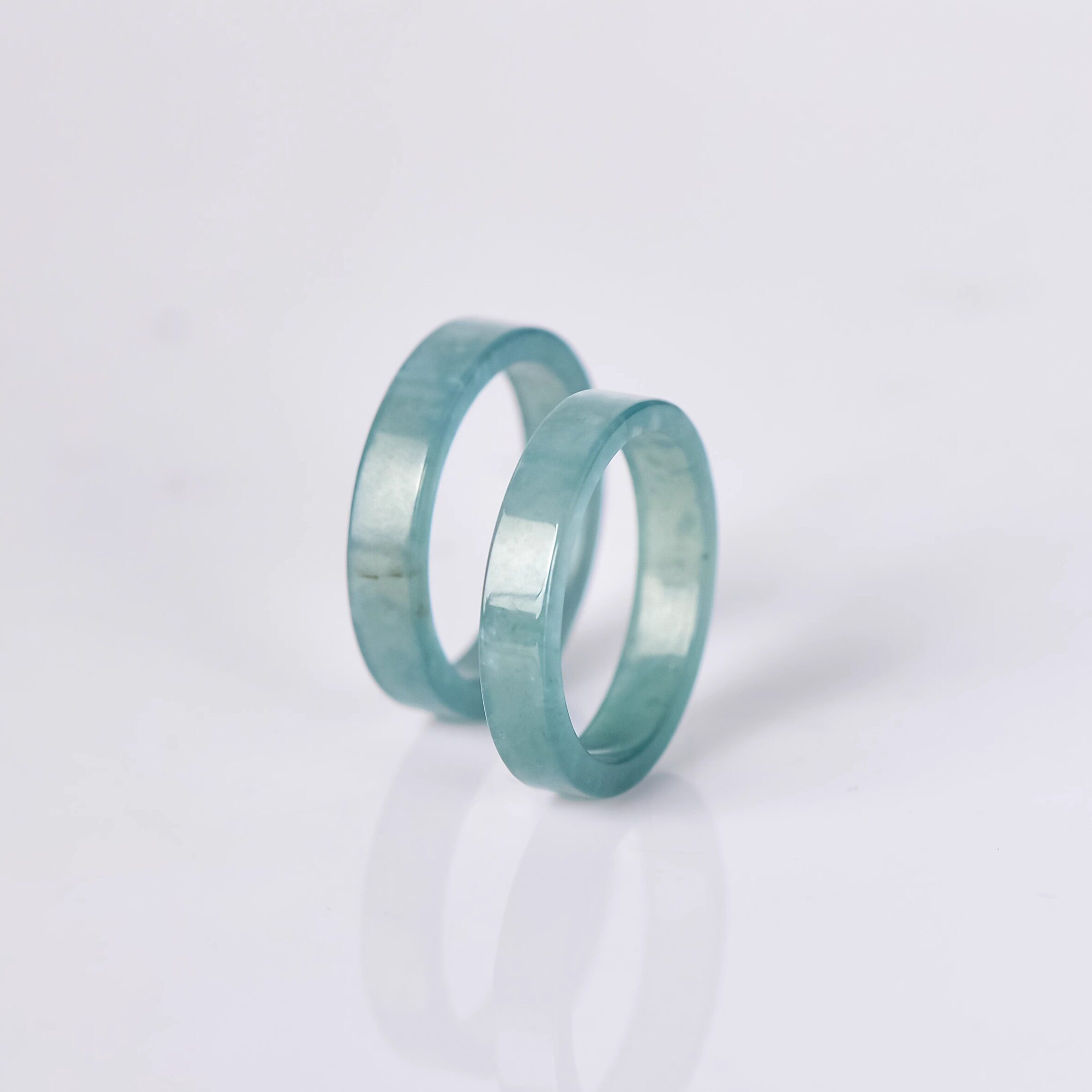 Natural A-grade jade ice blue water small square ring for men and women plain ring ring jade square ring