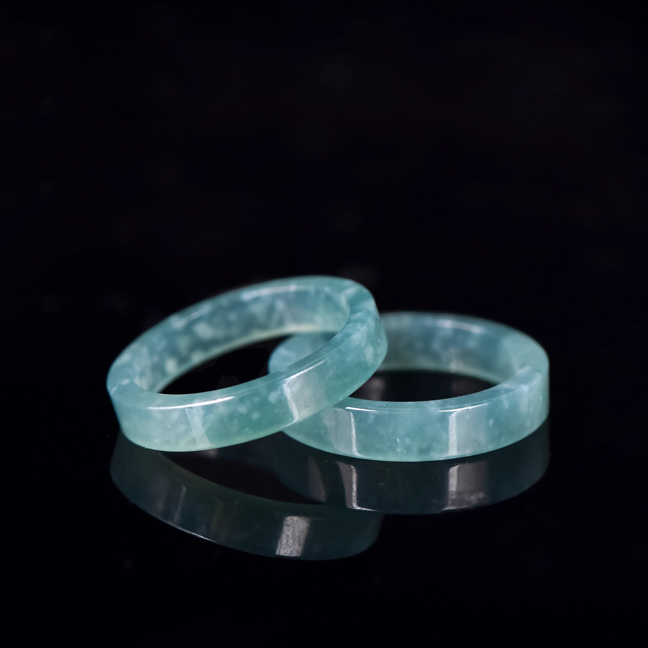 Natural A-grade jade ice blue water small square ring for men and women plain ring ring jade square ring