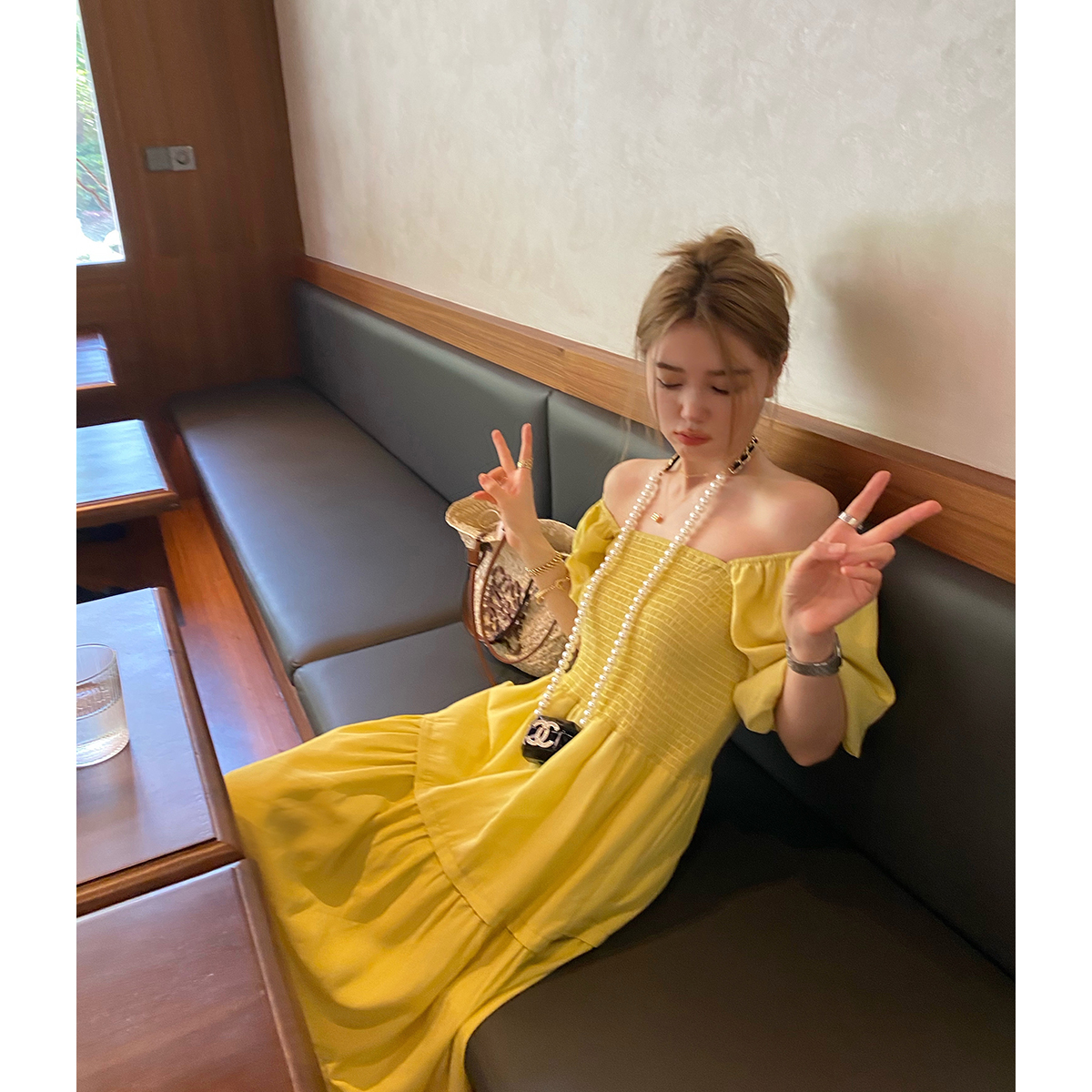 THEOPENDM 2022夏季新款温柔风初恋裙方领显瘦碎花泡泡袖连衣裙女