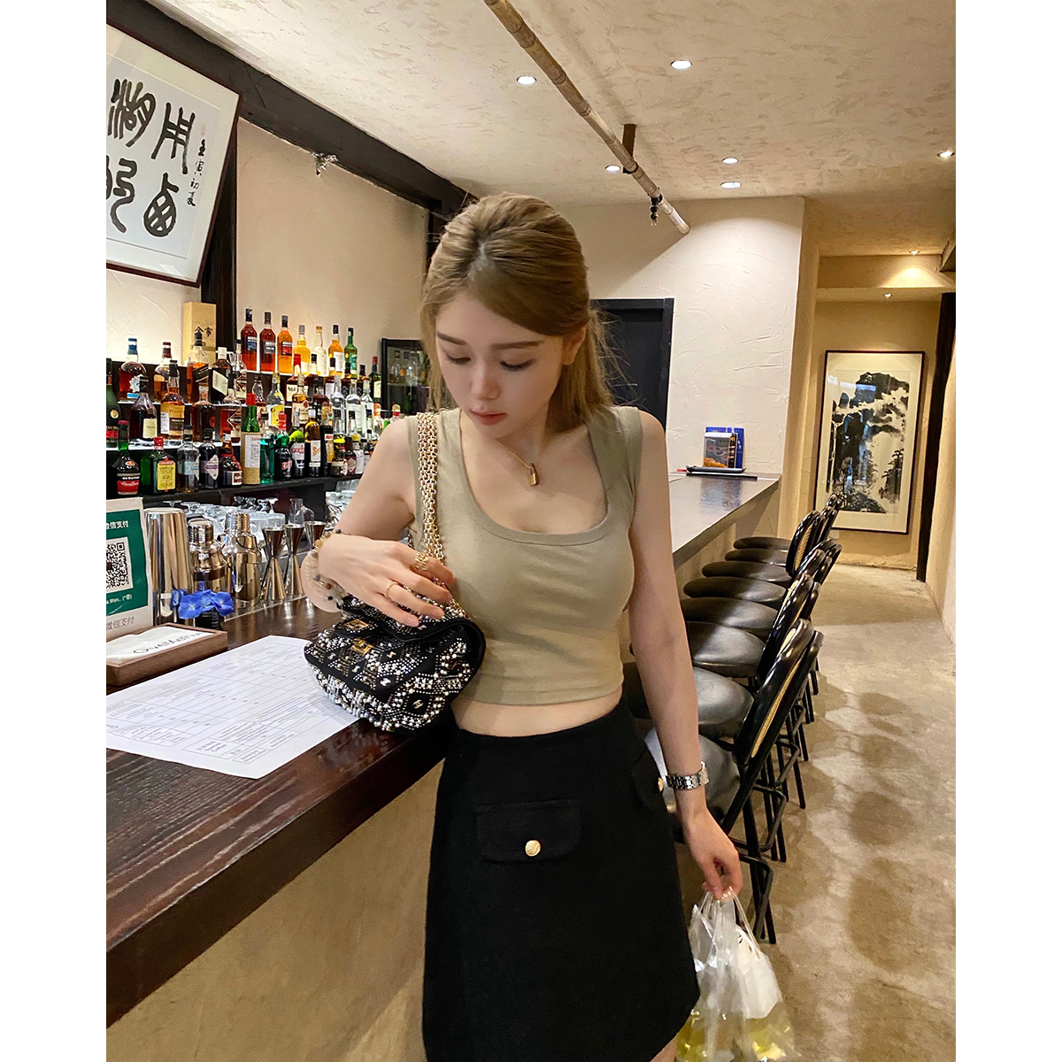 THEOPENDM 夏季外穿短款修身纯色背心女内搭辣妹无袖吊带上衣时髦