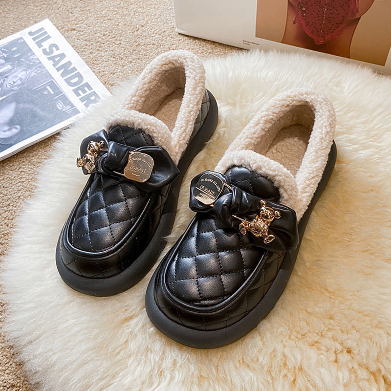 2025冬季新款豆豆鞋女加绒百搭保暖毛毛外穿时尚一脚蹬小熊豆豆鞋,淘宝优惠券,粉丝福利购,淘宝优惠卷