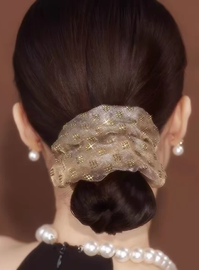 韩版绢纱发圈满天星法式双层水钻甜美气质头花扎头发头绳女大肠圈