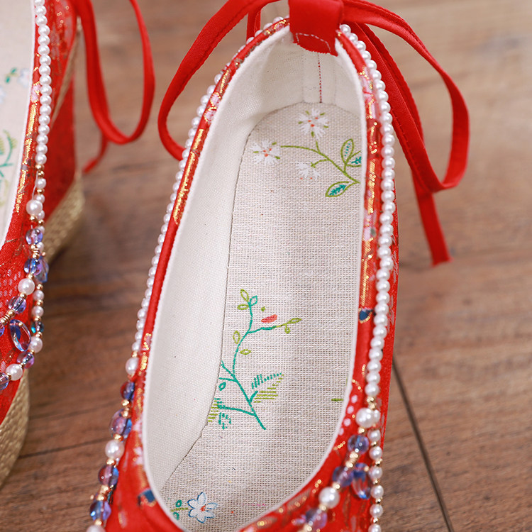 中式古典婚鞋秀禾服结婚绣花鞋古风翘头汉服女鞋子高跟红色新娘鞋,淘宝优惠券,粉丝福利购,淘宝优惠卷