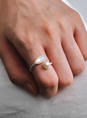 MOIAUSSI 月桂珍珠戒指 轻奢复古简约白贝母原创设计师小众女高级