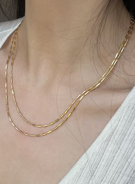 双层叠带项链女锁骨链黄铜镀k金