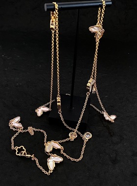 锆石黄铜镀金长款女蝴蝶项链