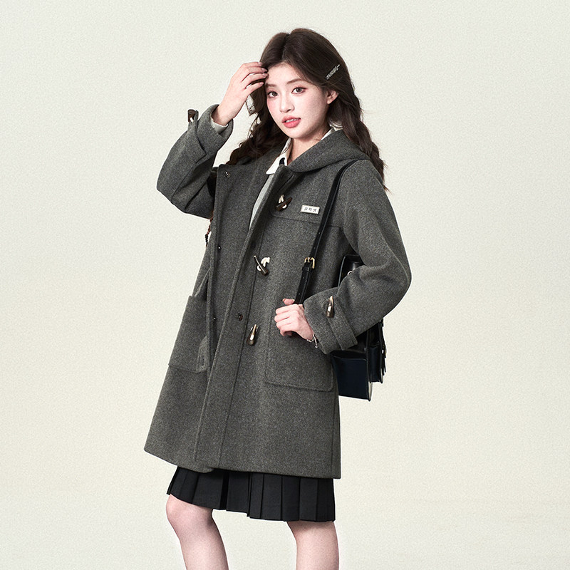 花铃太太jk学院风牛角扣大衣女款秋冬小个子甜妹白色保暖外套长款,淘宝优惠券,粉丝福利购,淘宝优惠卷