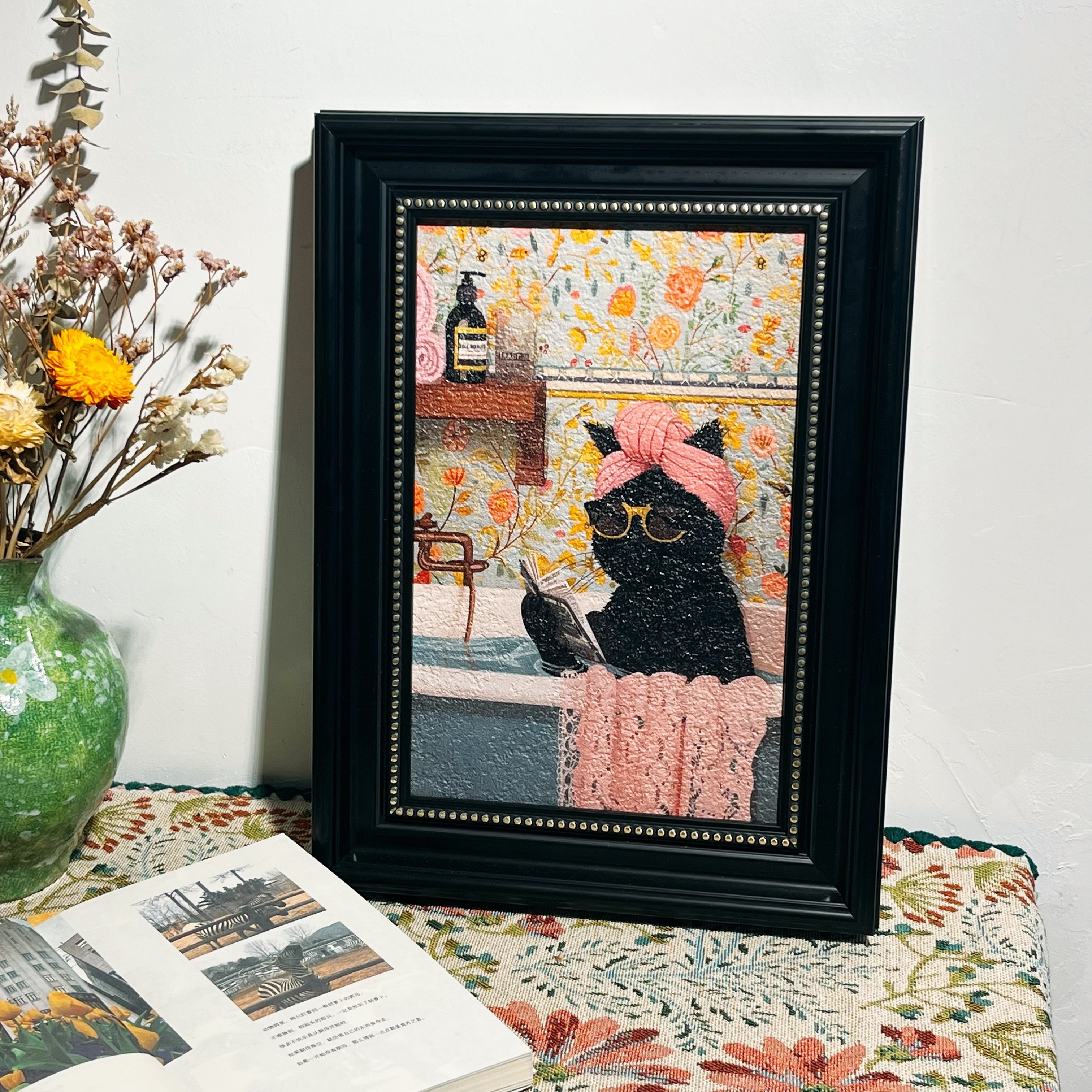 治愈系猫咪洗澡砂岩浮雕画  养宠家庭ins风玄关客厅挂画,淘宝优惠券,粉丝福利购,淘宝优惠卷