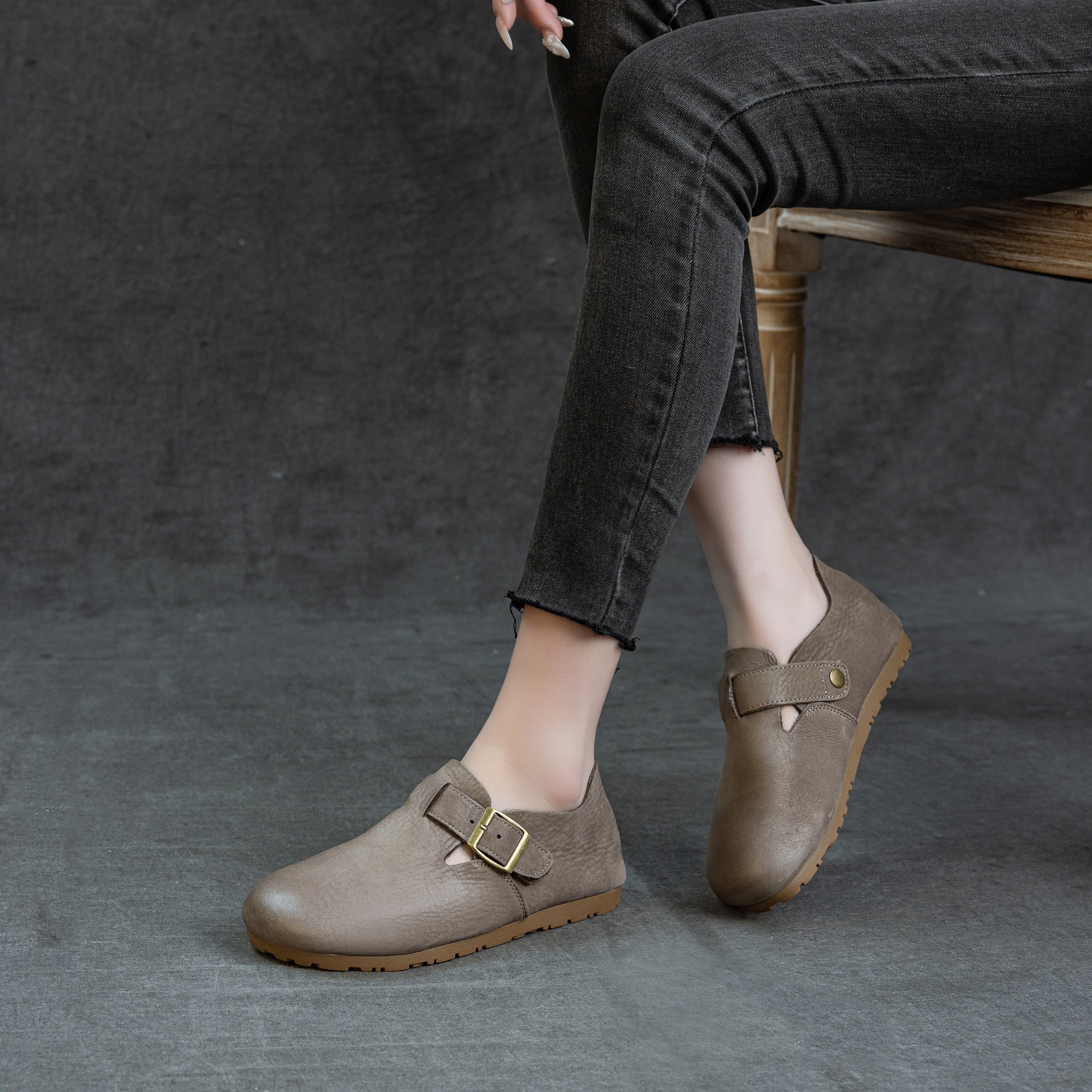 头层牛皮圆头平底全包勃肯女单鞋春季新款软底防滑舒适文艺百搭,淘宝优惠券,粉丝福利购,淘宝优惠卷