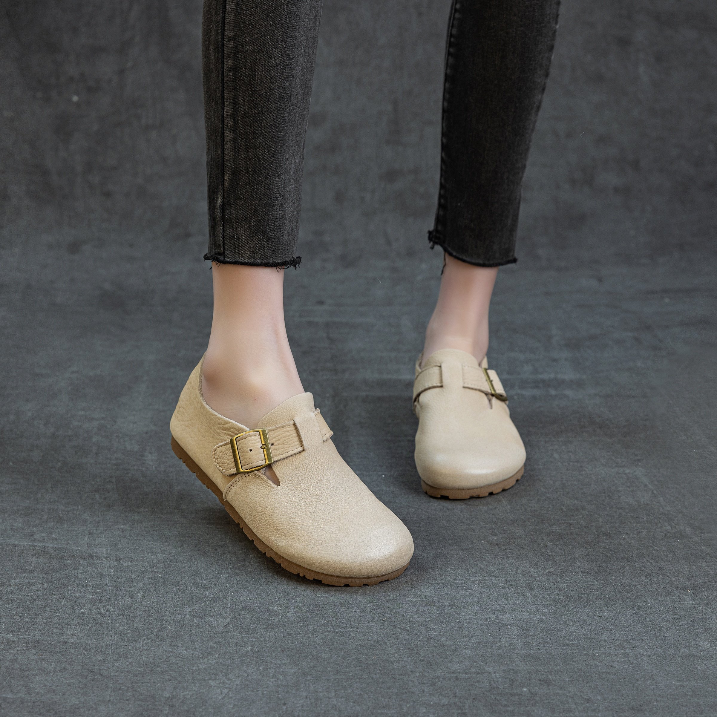 头层牛皮圆头平底全包勃肯女单鞋春季新款软底防滑舒适文艺百搭,淘宝优惠券,粉丝福利购,淘宝优惠卷