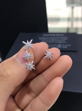 925银22不对称流星六芒星耳钉2021新款独特简约三米耳环星星耳吊