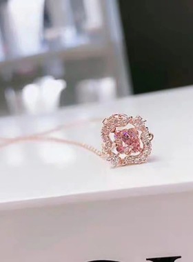 款施家花朵粉色耀动满钻简约项链