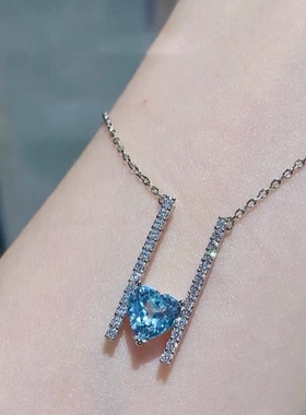 宏光女镶钻蓝爱心项链吊坠ins韩