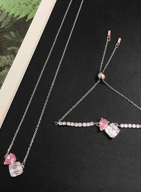 宏光女镶钻小清新心项链原版品质