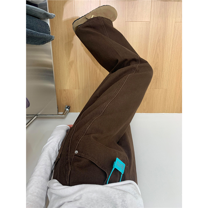 咖色阔腿牛仔裤女秋冬加绒胖妹妹梨型身材mm高腰宽松显瘦弯刀裤子,淘宝优惠券,粉丝福利购,淘宝优惠卷