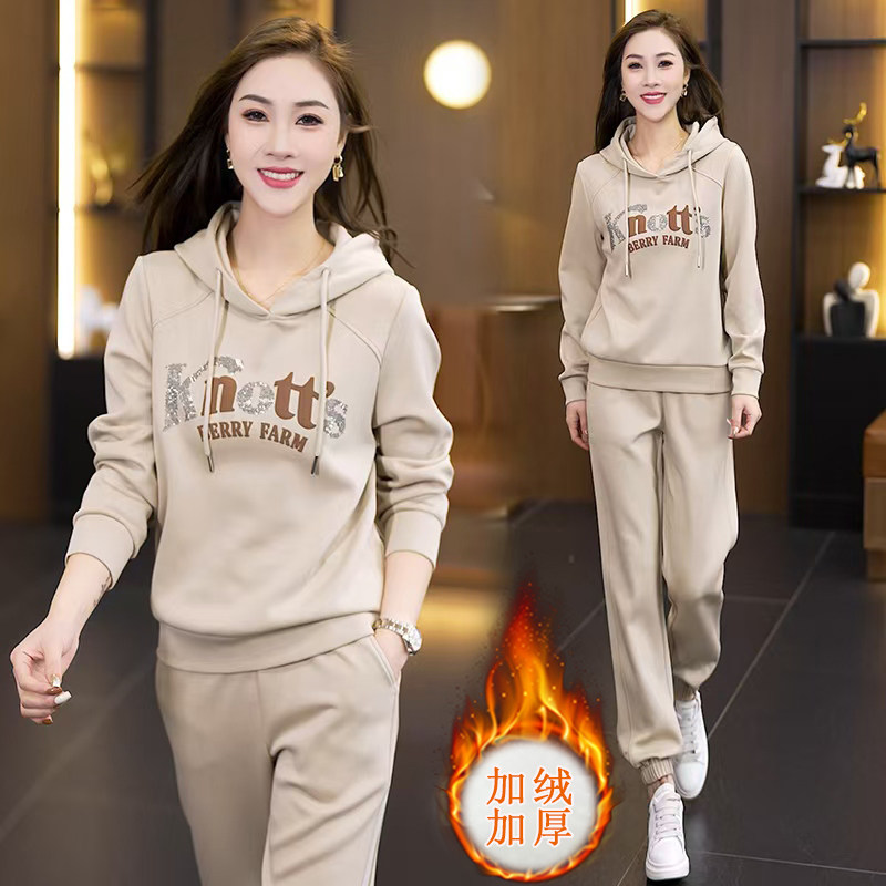 大码女装加绒加厚时尚运动套装女冬季新款连帽卫衣+束脚裤两件套,淘宝优惠券,粉丝福利购,淘宝优惠卷