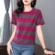 Summer Striped Loose Slim Mom ເສື້ອທີເຊີດແຂນສັ້ນ