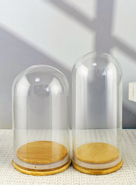 竹盖塞桌面摆件玻璃罩