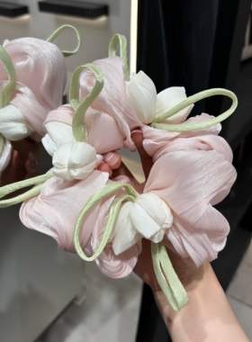 A0361 韩系丝光郁金香花朵大肠发圈女高级丸子头扎发超大头花头绳
