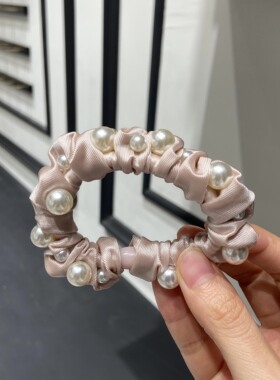 A0171三件套粉色珍珠小肠发圈女基础扎头发丸子头发绳高马尾头绳