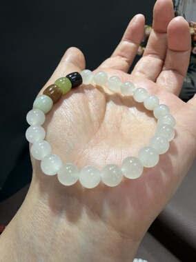 天然和田玉冰白白玉8mm圆珠手链手串一物一图带证书500号