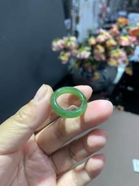 特价天然和田玉碧玉港码10.5码戒指指环跑环一物一图带证书502号