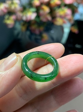特价天然和田玉碧玉港码10.5码戒指指环跑环一物一图带证书498号