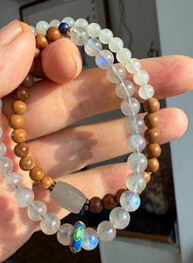原创设计款天然和田玉蓝月光串珠手链个性小众高级感手串553号