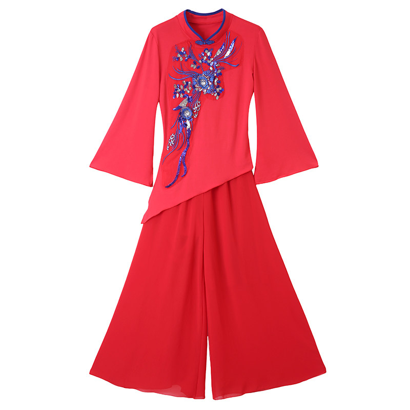 2025广场舞服装套装新款民族风春春夏喇叭袖中老年秧歌舞表演出服,淘宝优惠券,粉丝福利购,淘宝优惠卷