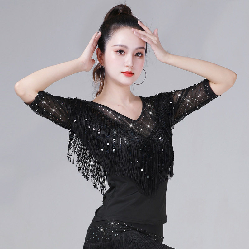 新款拉丁舞服上衣流苏广场舞蹈服装国标舞摩登舞交谊舞跳舞练功服
