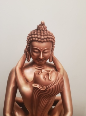 尼泊尔工艺藏传纯铜普贤王如来双身佛像22公分七寸居供奉佛堂摆件