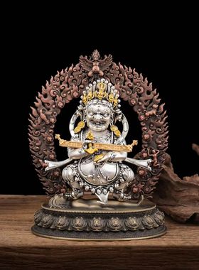 尼泊尔工艺纯铜鎏银二臂玛哈嘎拉佛像大黑天护法用品居家佛堂供奉