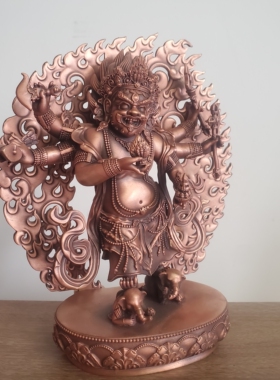藏传密宗纯紫铜白枯主六臂玛哈嘎拉佛像护法造像随身家居供奉摆件